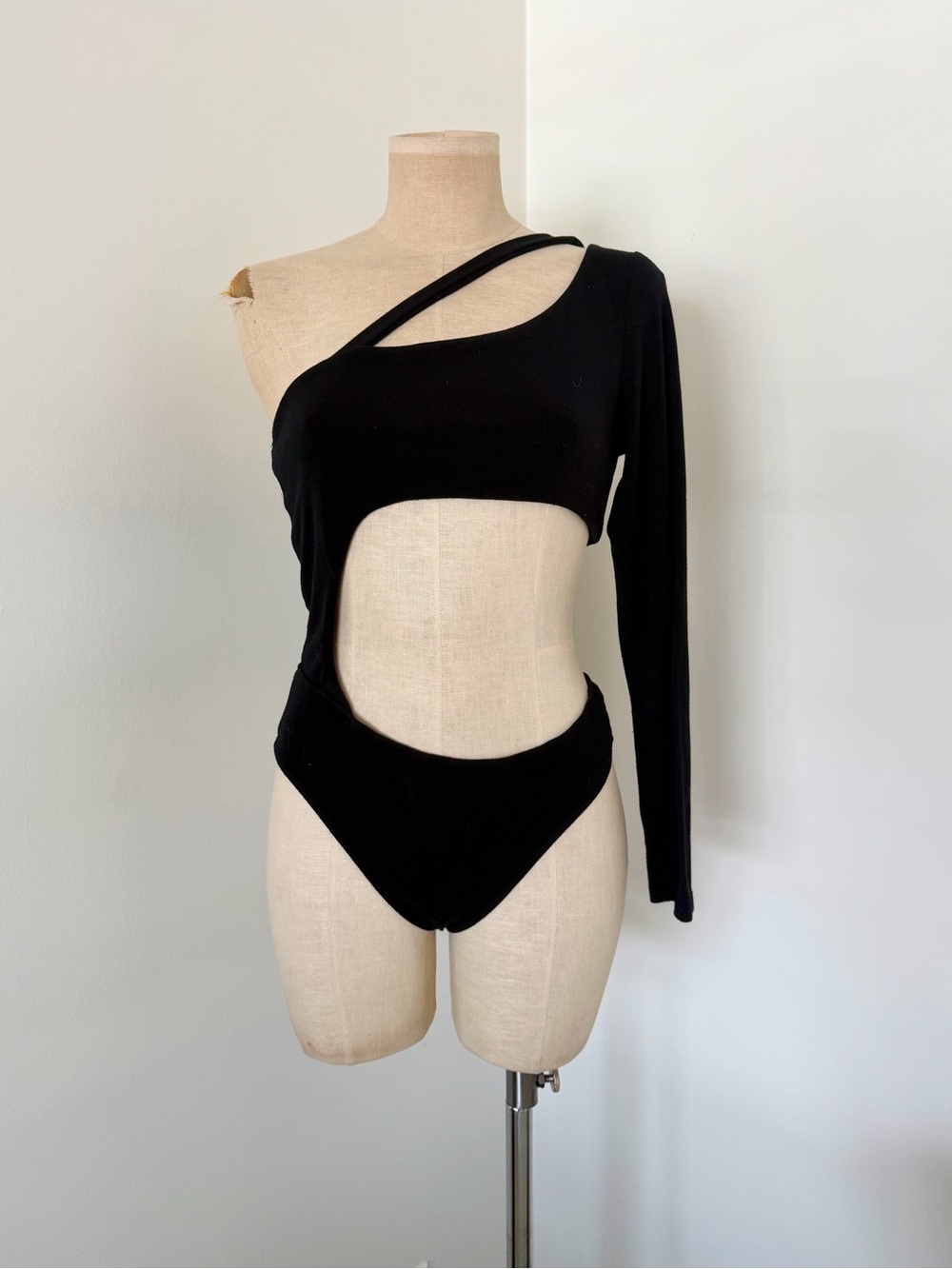 Better Be Black One-Sleeve Cutout Bodysuit